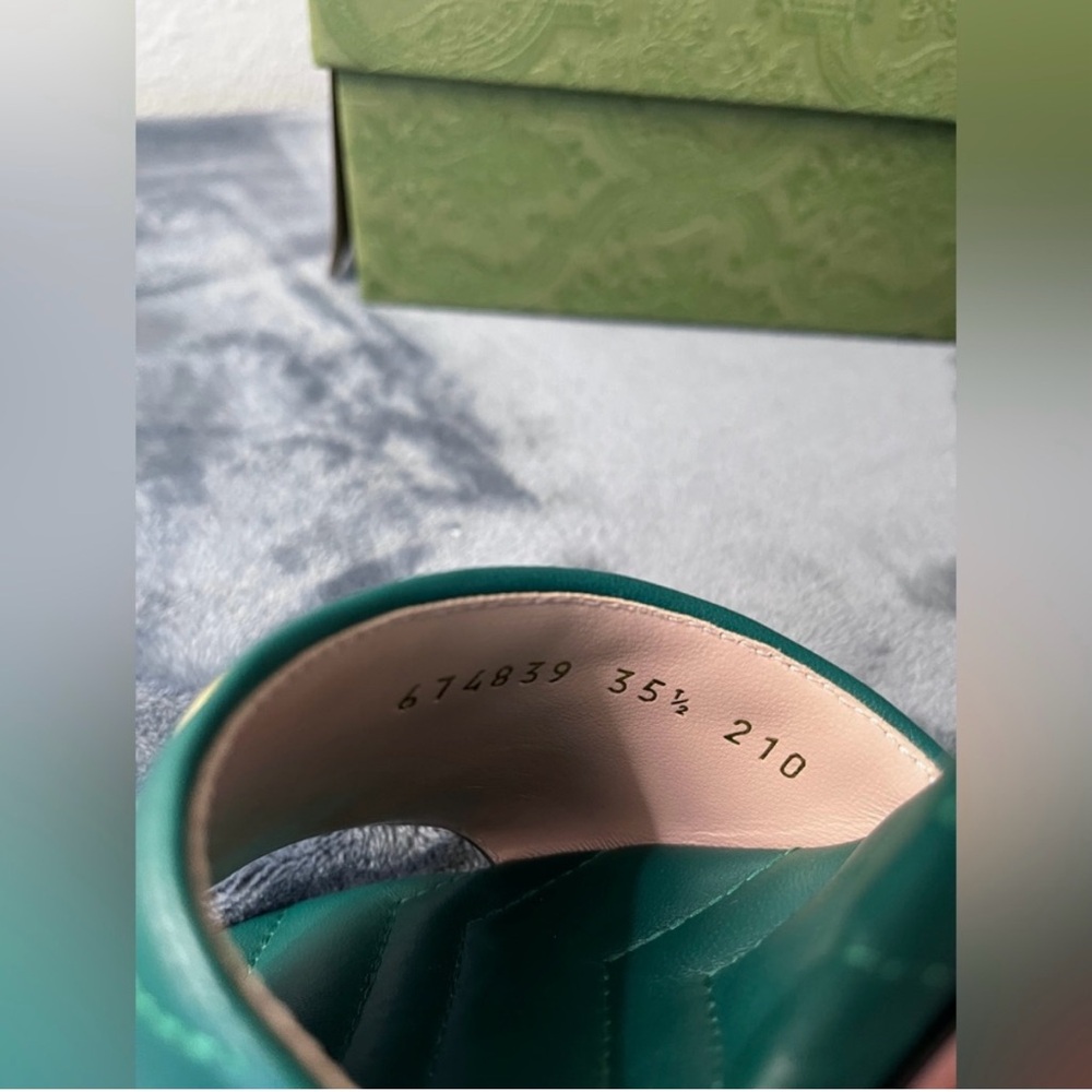 Brand New Gucci women’s GG Marmot Matelasse Heels Green leather size 35,5 - Picture 5 of 8